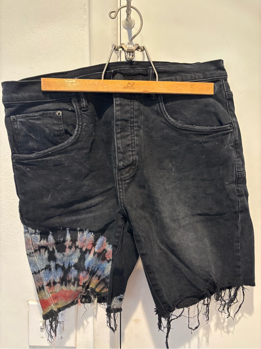 Purple jeans tie dye shorts black size 34 mens